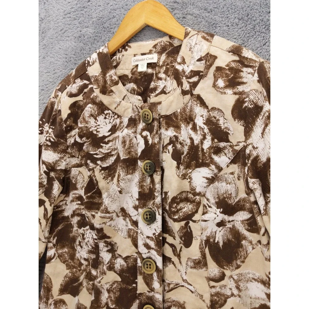 Coldwater Creek Floral Print Cropped Jacket Size 12 Cotton/Linen Barkcloth‎